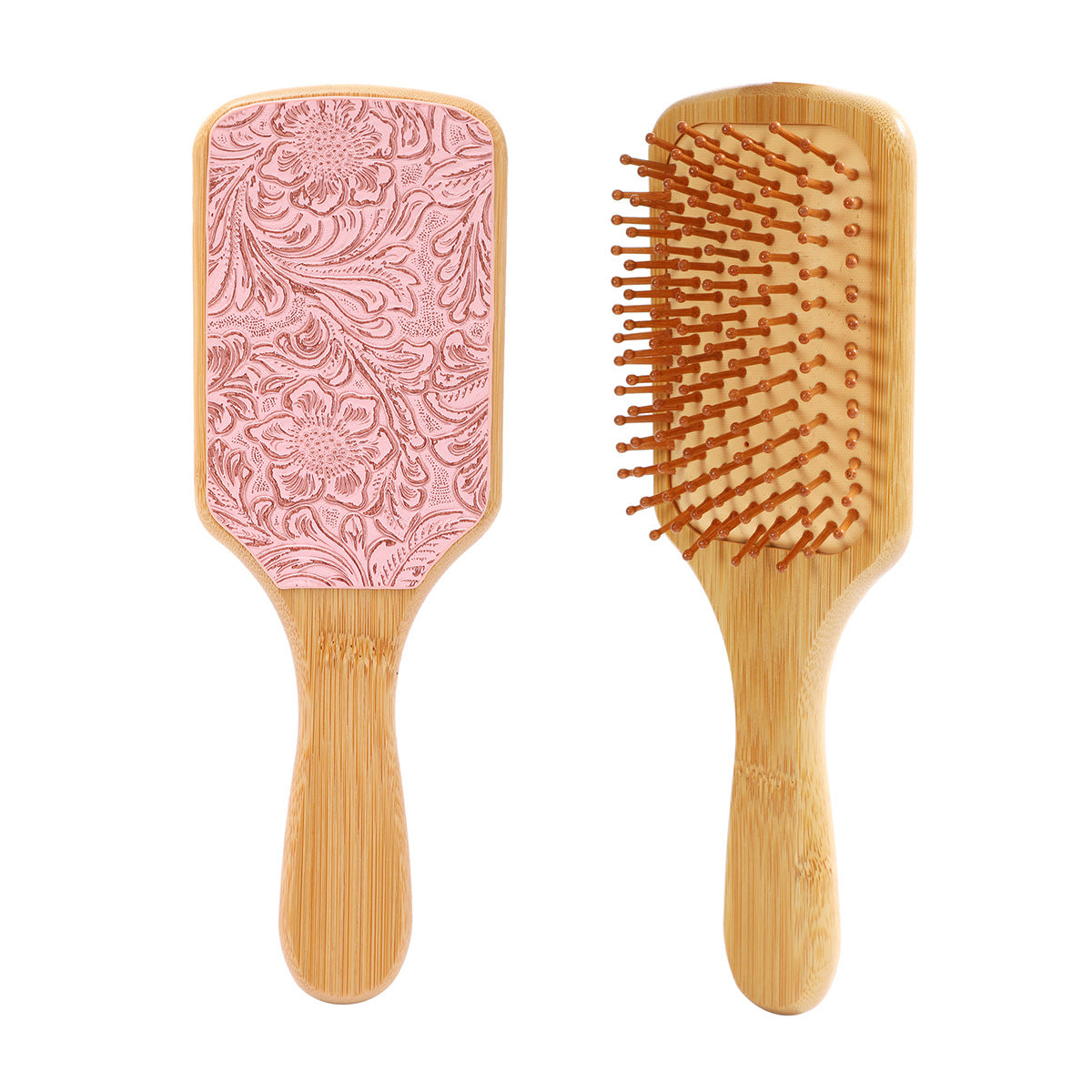 Wholesale Bamboo Real Leather Cow Retro Western Cowboy Style Air Cushion Comb Airbag Comb Meridian Massage Comb Hairdressing Comb